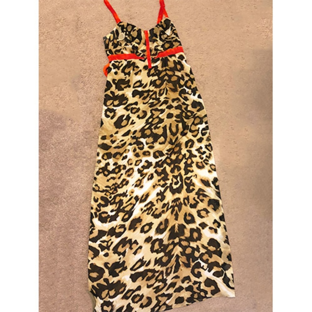 Leopard Print Maxi Dress with Orange Trim
